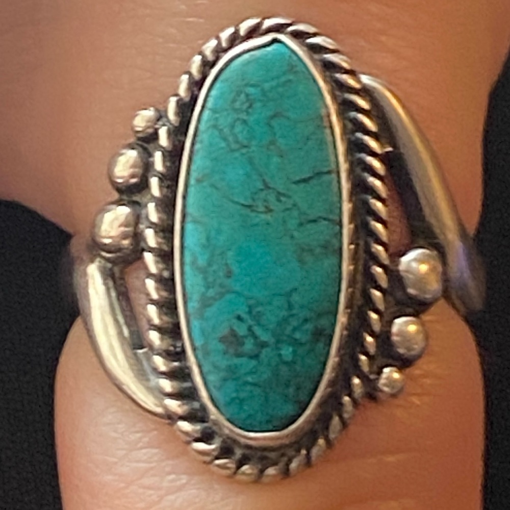 Pawn Silver Turquoise Ring 925/ Size 4.25